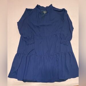 MSK blue babydoll dress with ruffle collar and long sleeves. Size: 3XL